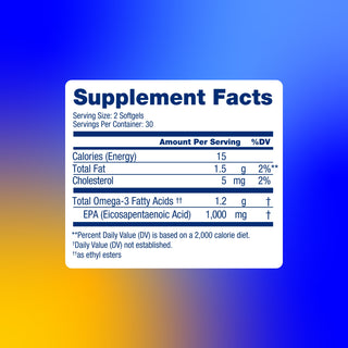 Mood Food* Supplement Facts: calories, fat, cholesterol, total omega-3 EPA for brain health and mood support.