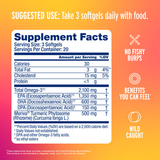 Omega-3 2100 MG with Turmeric softgels—wild caught, no fishy burps, supports inflammation health.