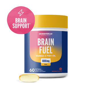 A bottle of Brain Fuel*, 60 softgels, with Omega-3 DHA to support brain health.