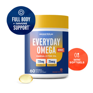 Everyday Omega Minis: 60 softgels for wellness, rich in Omega-3 and Vitamin D3.