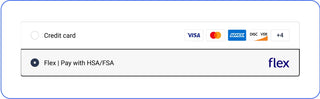 Payment method selection screen with Visa, Mastercard, AMEX, and DSC logos.