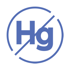 A blue icon consisting of the chemical symbol Hg for mercury, crossed out with a diagonal line, all encased within a circle.