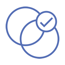 A blue outline of two overlapping circles with a third circle, containing a checkmark, positioned over the intersection.